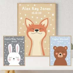 Personalised Sleepy Animals Kids Poster