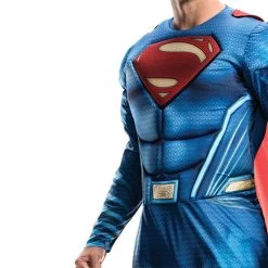 DC Comics Justice League Superman Deluxe Adult Costume -Entertainment Toy Store Superman Adult Deluxe Costume Close Up 820952