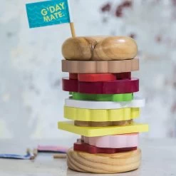 Stackable Wooden Aussie Burger With The Lot Toy -Entertainment Toy Store Yellow Octopus Wooden Aussie Stacking Burger With The Lot 4