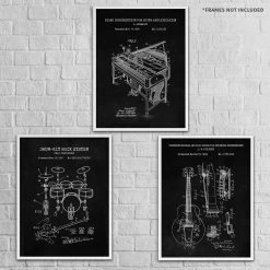 Musical Instruments Patent Prints Wall Art | Set Of 3 -Entertainment Toy Store music