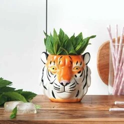 Ceramic Tiger Planter Pot | White Moose