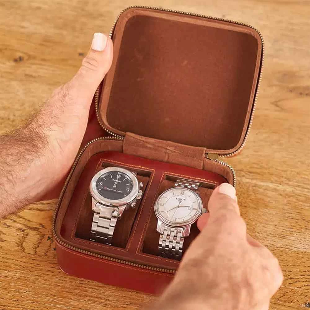Brown Vegan Leather Double Watch Case 4 Brown Vegan Leather Double Watch Case - Image 2