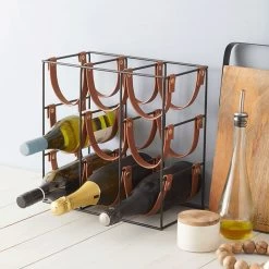 Orwell 9 Bottle Iron & Leather Wine Rack
