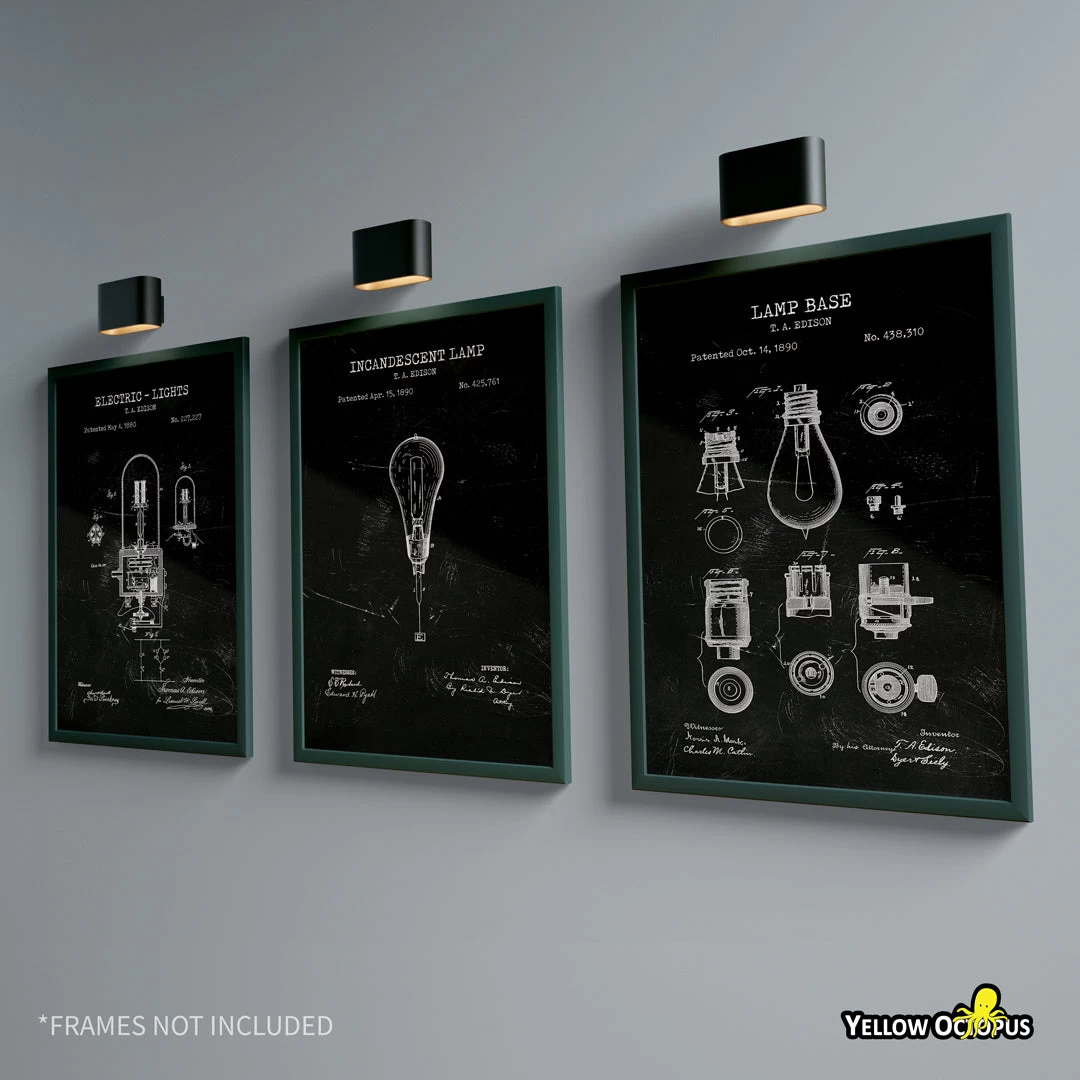 Light Bulb Patent Prints Wall Art | Set Of 3 4 Light Bulb Patent Prints Wall Art | Set Of 3 - Image 2
