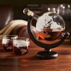 World Globe Whiskey Decanter With 2 Glasses